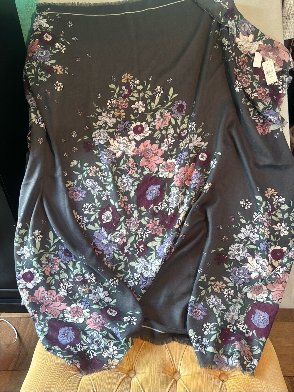 Loft Floral Print Charcoal/Black Wrap Scarf